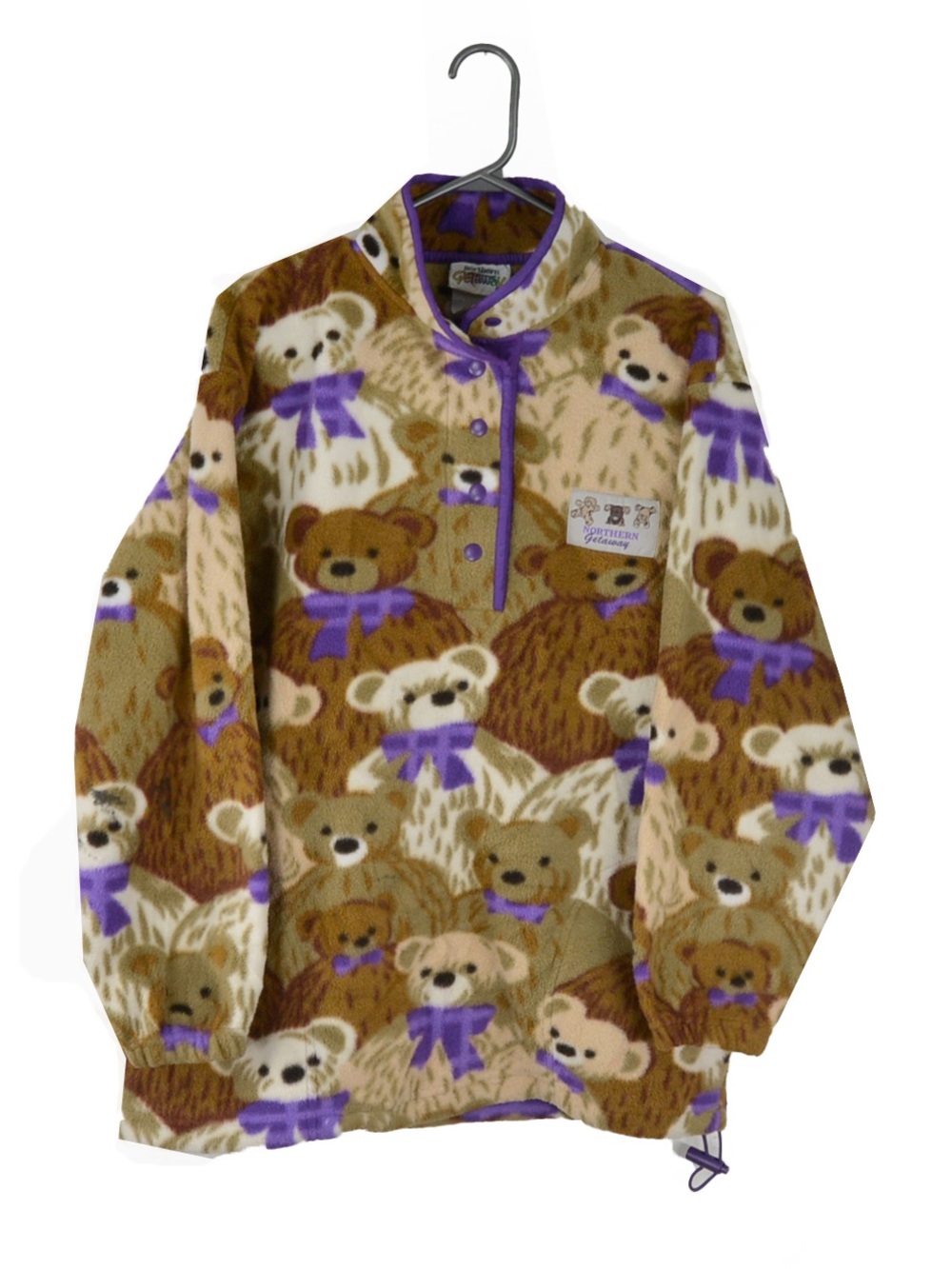 Vintage 90s Northern Reflection Getaway Teddy Bear Snap Neck Fleece Pullover Swe